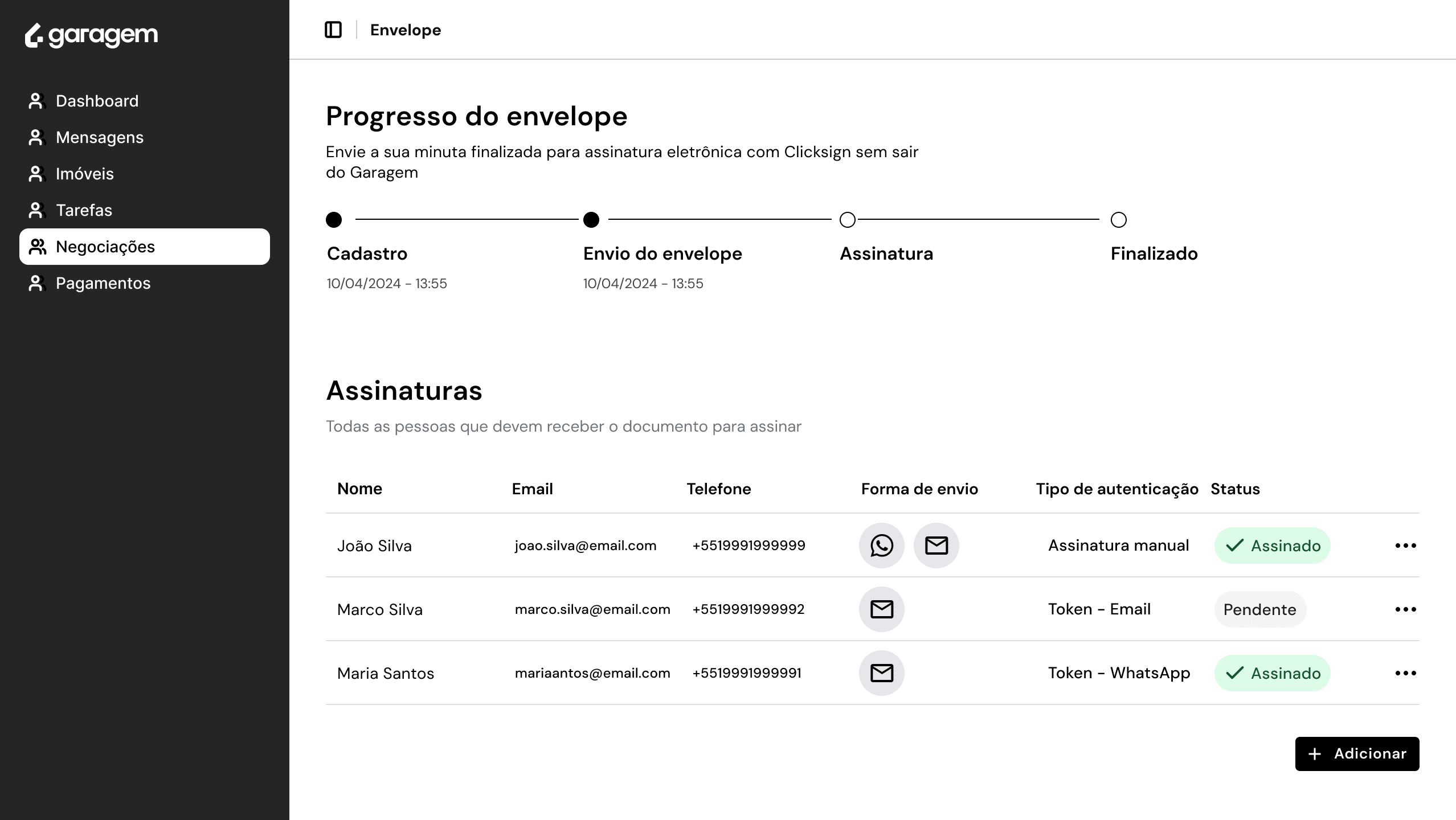 Assinatura digital integrada com ClickSign