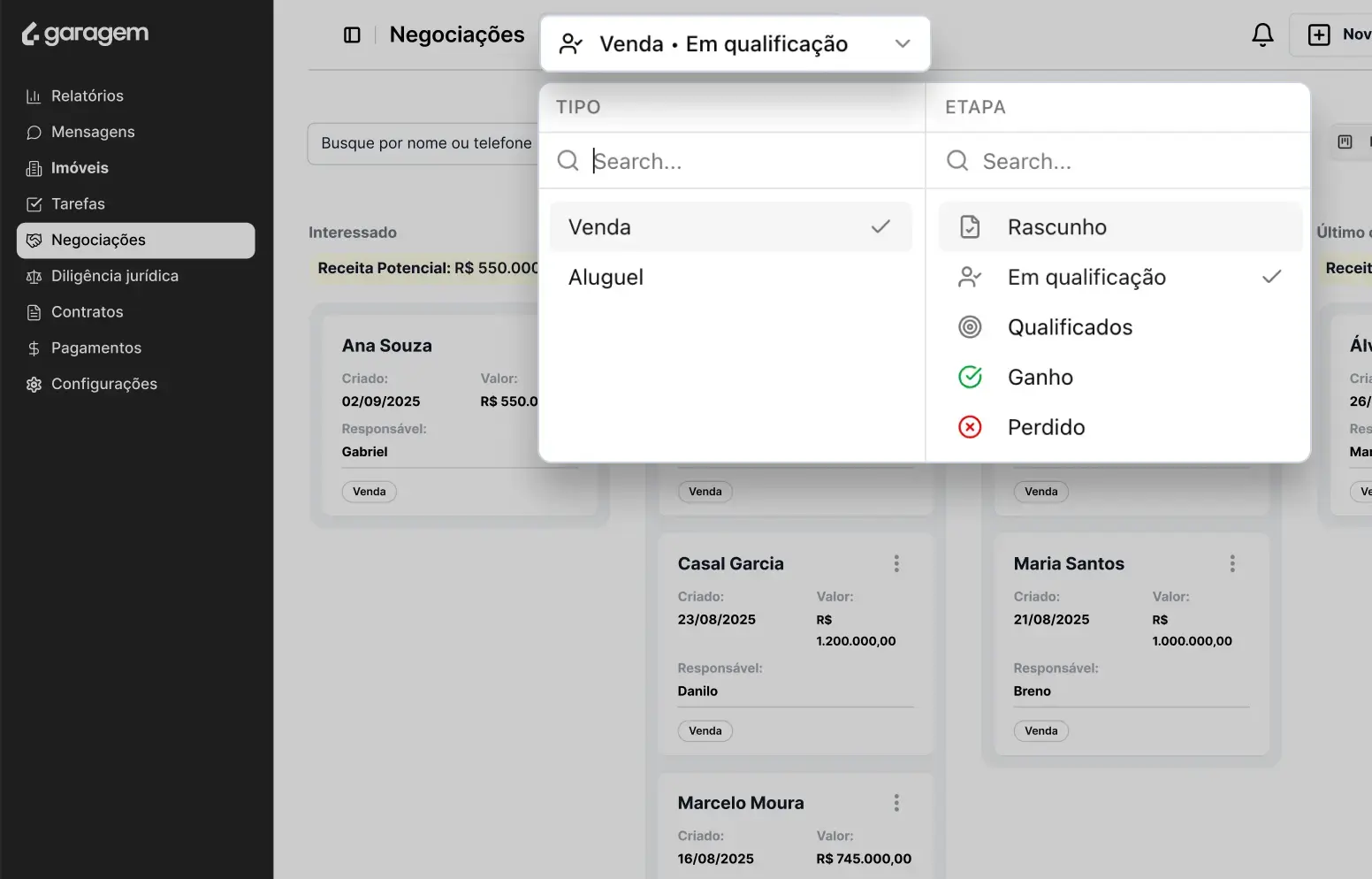 Interface do WhatsApp integrado ao sistema de gestão de clientes