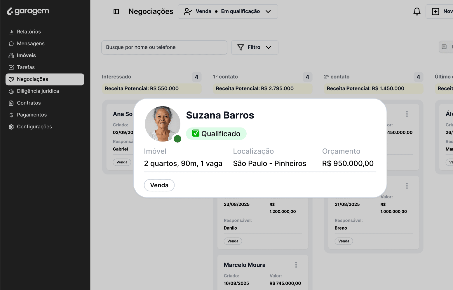 Interface do WhatsApp integrado ao sistema de gestão de clientes